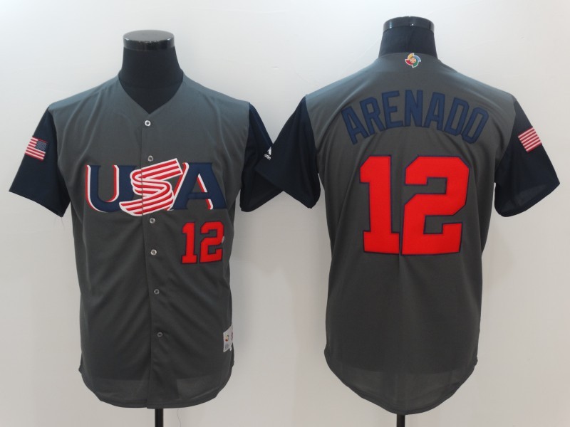 Men USA Baseball #12 Arenado Gray 2017 World Baseball Classic Authentic Jersey->more jerseys->MLB Jersey